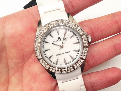NWT Anne Klein $150 Swarovski Crystal White Ceramic MOP  display picture 2