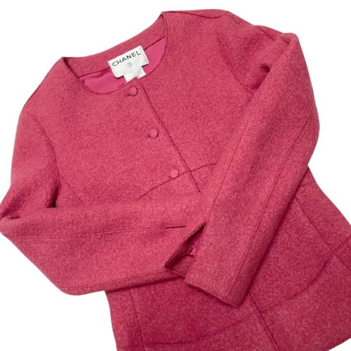 Cappotto lana CHANEL rosa donna invernale senza colletto giacca bottoni taglia 36 lavoro formale