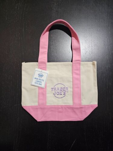 NEW Trader Joe’s Mini Pastel Canvas Tote Bag Pink FREE SHIPPING
