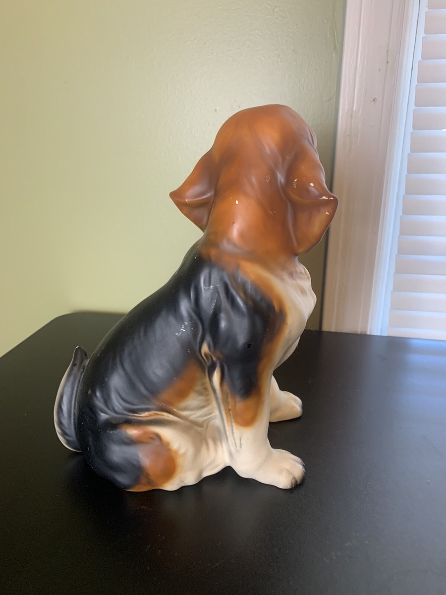 Vintage Large Japan Porcelain Dog Hound Sitting Brown Black Puppy