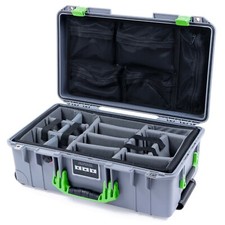 Silver  Lime Green Pelican 1535 case. Grey CVPKG dividers  mesh organizer.