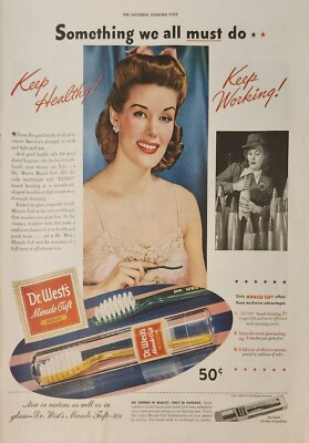 1943 Dr Wests Miracle tuft Vintage Ad Keep healthy Keep working