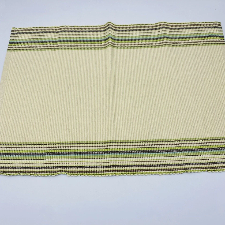 Vintage Beige placemats with brown Green Stripes Set 2 - Image 3 of 4
