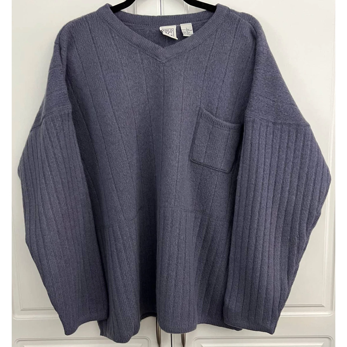 Vintage Field Gear Men's V-Neck Shetland Wool Sweater Blue Gray Size L
