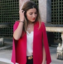 Zara Pink Fuchsia Cape Blazer Poncho Jacket Slits Aso Celebrity Bloggers Xs 6 8