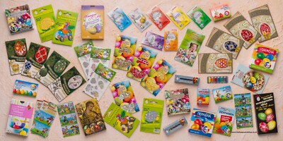 OSTEREI EIER DEKORIEREN FARBE GELATINE FÄRBEN LACK AUFKLEBER FOLIE HÜLLE Restposten 