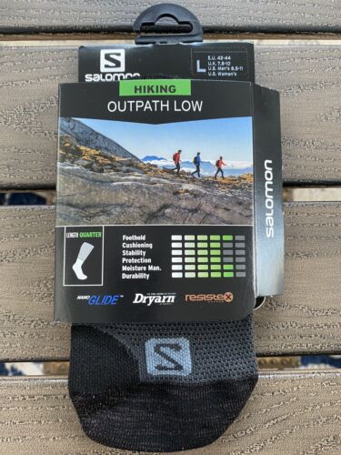 Salomon Hiking OUTPATH LOW Quarter Socks Mens  L US 8.5 - 11 Black Gray - 1 Pair - Picture 1 of 4