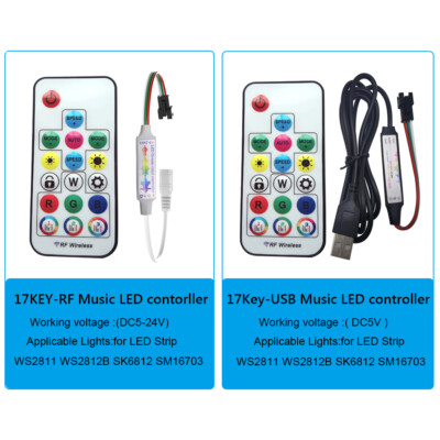 17keys RGB Music LED contorller RF Remote For USB WS2811 WS2812 RGB led strip