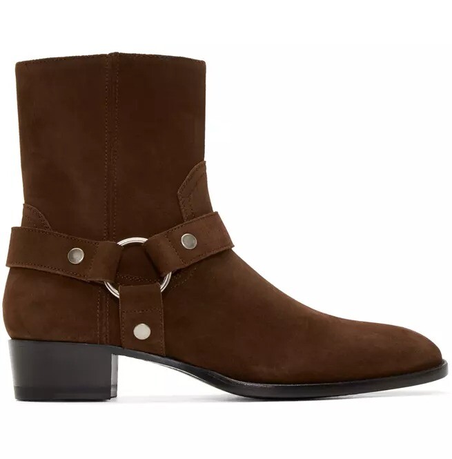Men brown Handmade Custom Biker suede Boots, Ankle Boots, mens high heel Boots