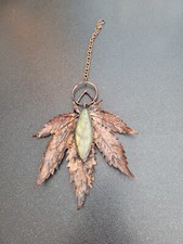 Decorative copper leaf with gemstone hand made