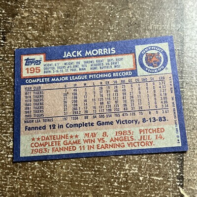 1984 Topps Jack Morris #195 Detroit Tigers Baseball Card | eBay