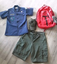 BOY SCOUTS OFFICIAL SHIRT-youth Large, SHORTS-30, Red BACKPACK, GREEN CAP EUC 