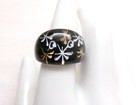 Lucite Dome Ring Fireworks? Cocktail Clear Reverse Painted  Black Vintage 7.25 — photo 1