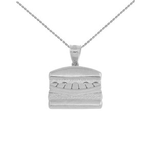 14k Solid White Gold Hamburger Lovers Fast Food Pendant Necklace