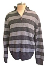Chaps Men's Quarter Zip Pullover Knit Collared Sweater Men's XL Gray Stripes