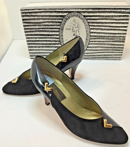 Sesto Meucci Black Suede Leather/ Paten Gold Accent Women's Size US 5 3.5" Heel - Picture 6 of 18