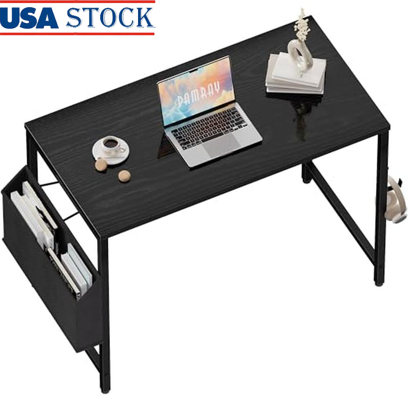 32 in Small Computer Desk W/Storage Bag Headphone Hook Easy Assemble Lightweight