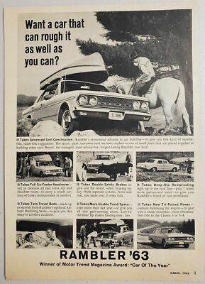 1963 Print Ad Rambler Cars Motor Trend Car of the Year for '63