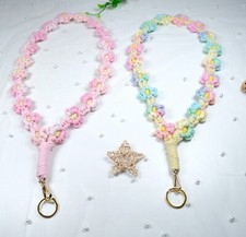 Handmade Macrame Gradient Phone Strap Flower Weave Keychain Shoulder Strap Bag