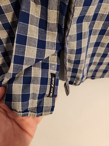 Camicia casual Dkny Jeans uomo XL blu a quadri manica lunga con bottoni - Foto 4 di 8