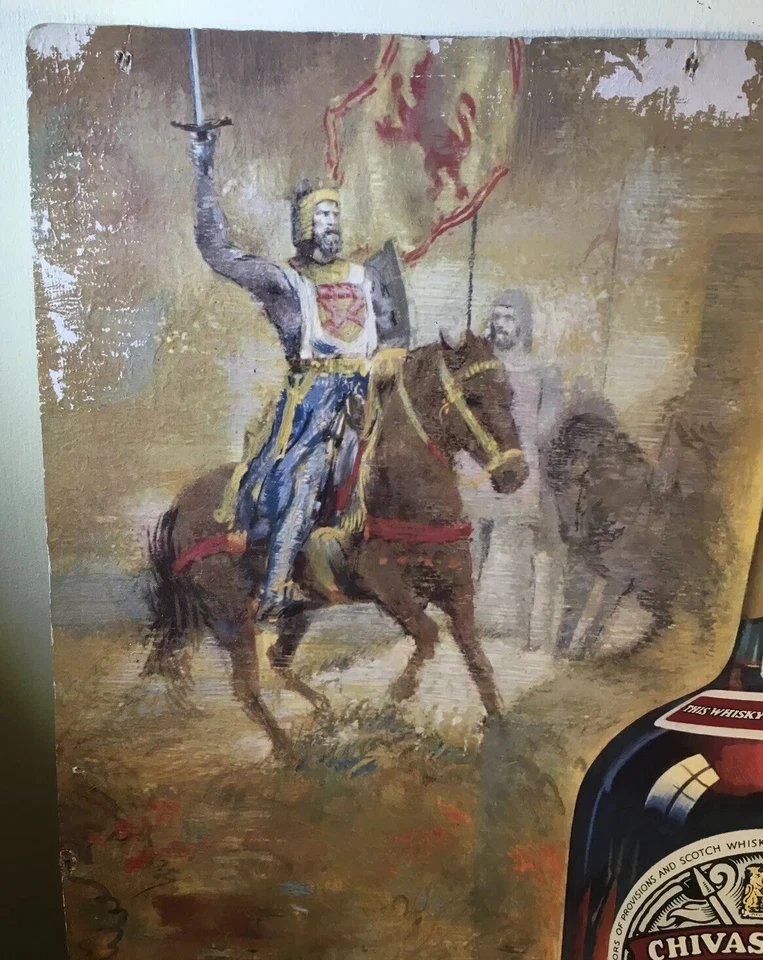 Cartel de whisky escocés Chivas Regal de colección raro tablero de papel anuncio bar hombre cueva cartel Foto 3 de 4