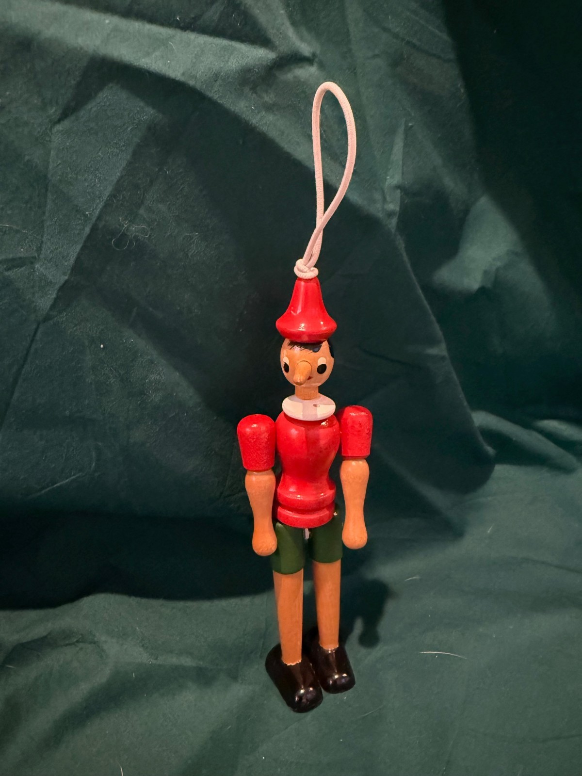 Pinocchio Christmas Ornament Wooden Posable Decor 6 1/4
