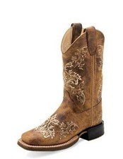 Old West Western Boots Girls Fancy Stitch Floral Brown BSC1958