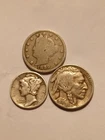 Old Rare US Coins Starter Collection Lot of 3, Buffalo Liberty V & Mercury!