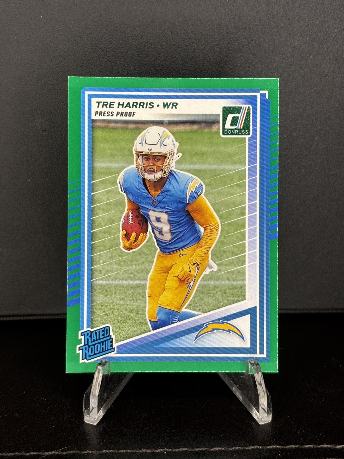 2025 DONRUSS RATED ROOKIE GREEN PRESS PROOF RC TRE HARRIS CHARGERS 329