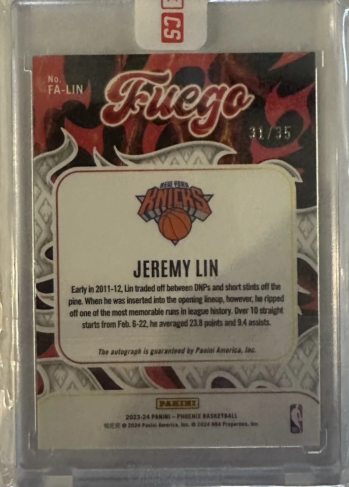 2023-24 Panini Phoenix Fuego с автографом оранжевый /35 Джереми Лин #FA-LIN с автографом - Изображение 2 из 2