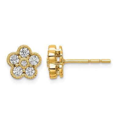 14K Gelbgold 1/2 Kt Runde Lab Grown Diamant VS+ F+ Floral Ohrstecker