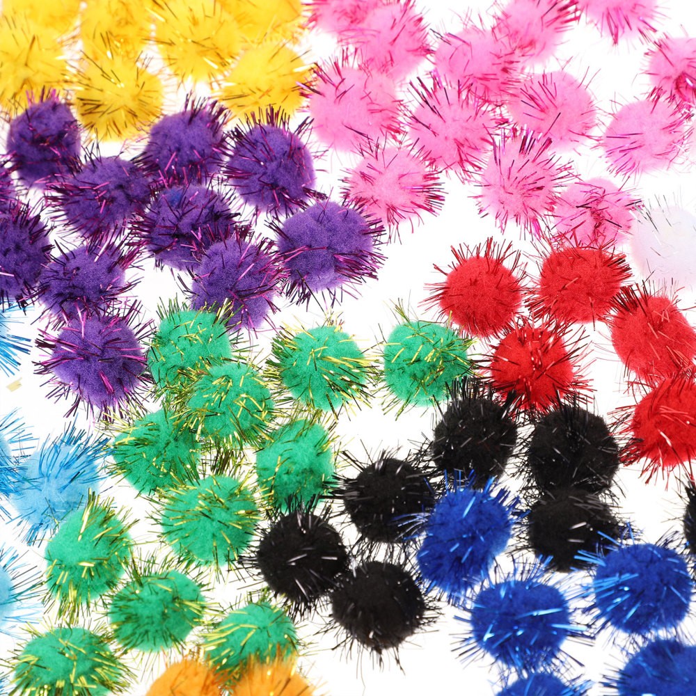 100 Pcs Soft Plush Pompom Balls for Cat Toys and Kids Crafts