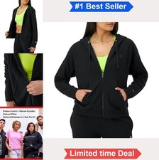 Women Full Zip Hoodie Fleece Sweatshirt Loose Fit Black Midweight Brushed