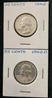 Lot Of 2, 1962 P&D 90% Silver Quarters