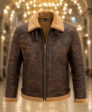Men's RAF B3 Bomber Aviator Real Leather Jacket Sheep Skin Pilot Flying Coat