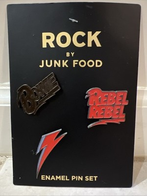 David Bowie Pin Set 3pc Enamel Rebel Rebel Lightning Bolt Rock Band NEW