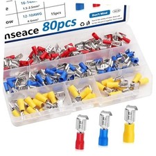 s 80Pcs Insulated Piggy Back Spade Connectors 22-10AWG Insulated Connectors