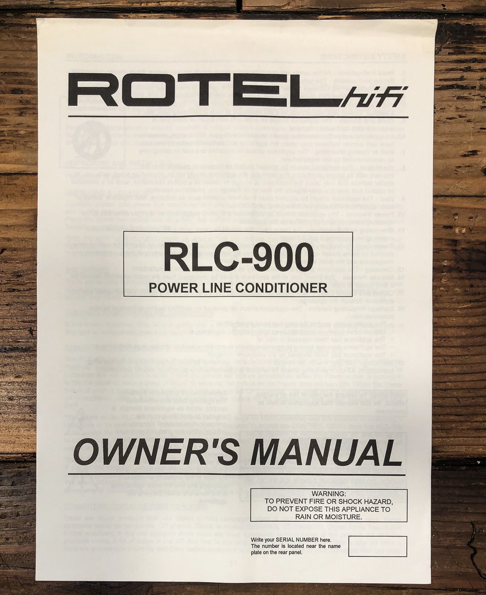 Rotel RLC-900 Line Conditioner Owners / User Manual *Original*
