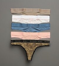 5-Pack Victoria s Secret sz M Logo Cotton Thong String Panty Bundle Lot Set