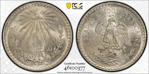 Photo of a 1924 Mexico Un Peso Silver from an eBay listing that sold on Jul 20, 2026