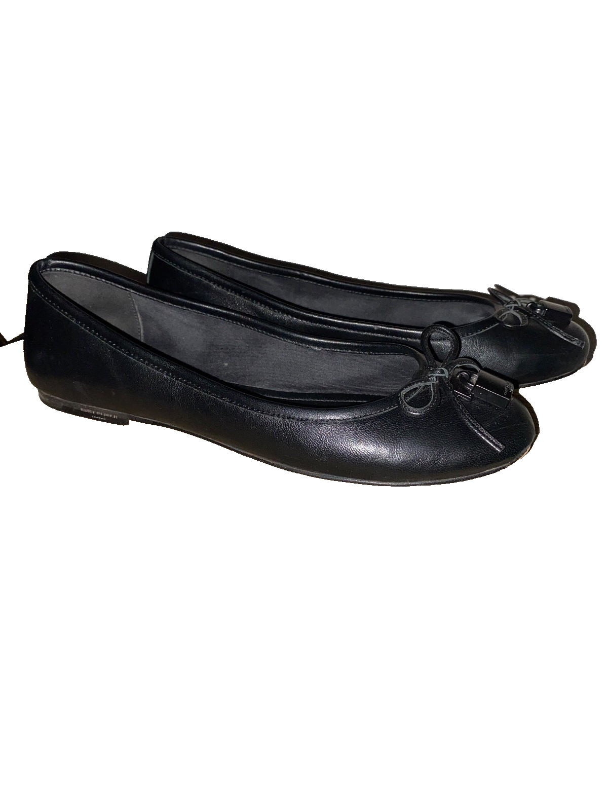 Women Kurt Geiger London Black Leather Ballet Flat Shoes,Sz.8(39)runs to 7.5