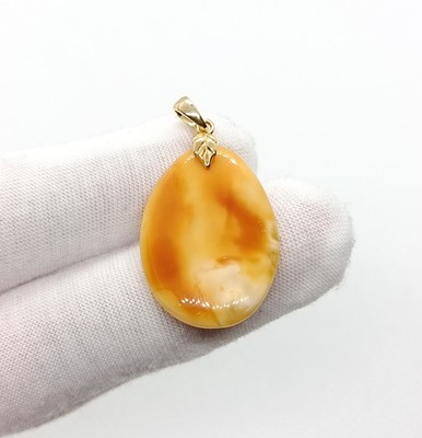 Multicolor Milky Genuine BALTIC AMBER Gold Plated 18k Pendant 2.1g
