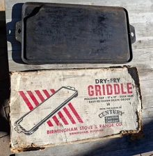 Vintage Dry-Fry Griddle Cast Iron Birmingham Stove & Range 11 x 19