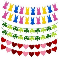 Valentines Day Decorations,Felt Heart Garland, St. Patrick's Day Shamrock,
