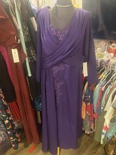 Purple Mother of the Bride Dress Lace Detail Sheer Overlay Button Back Formal