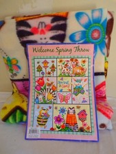 Animal Lovers Cats Dogs Birds Spring Throw Blanket 65x50 100 Polyester, NOS