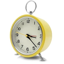 Small Alarm Clock Analog Quartz Silent Non Ticking Night Light Yellow Bedside