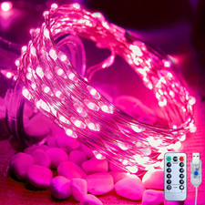Pink USB Fairy Lights 33FT 100 LED String Lights with Remote Timer Waterproof