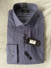 Moss London 16" stretch skinny fit long sleeve men shirt navy blue bros RRP £33