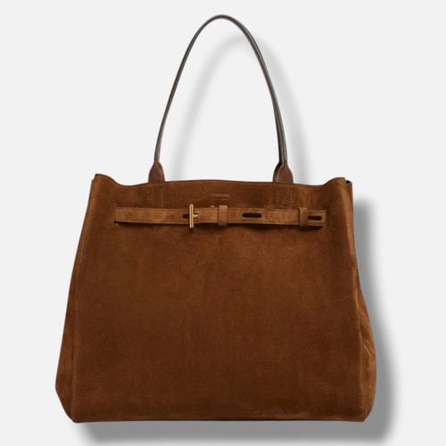 Tom Ford Women's Brown Audrey Large Suede Leather Shoulder Tote Hand Purse Bag